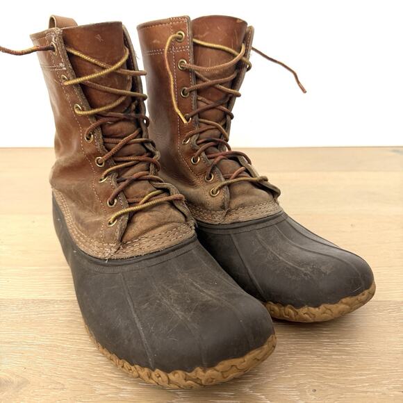 VTG LL Bean Boots Unlined Hunting Leather Duck Boots Women's 12 Mens Maine USA - Picture 1 of 6